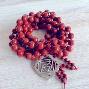 Red Jasper | Muladhara | Zen Style Mala Pendant Necklace | Prayer Beads | Chakra